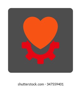 Mechanical Heart vector icon. Style is flat rounded square silver button with red symbol, white background.