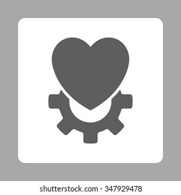 Mechanical Heart vector icon. Style is flat rounded square button, dark gray and white colors, silver background.