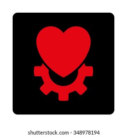 Mechanical Heart vector icon. Style is flat rounded square button, intensive red and black colors, white background.