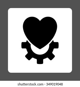 Mechanical Heart vector icon. Style is flat rounded square button, black and white colors, gray background.