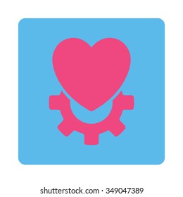 Mechanical Heart vector icon. Style is flat rounded square button, pink and blue colors, white background.