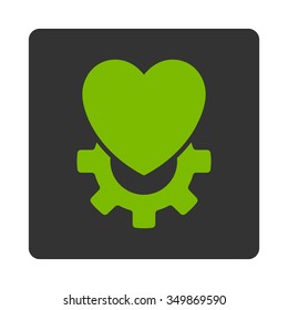 Mechanical Heart vector icon. Style is flat rounded square button, eco green and gray colors, white background.