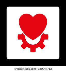 Mechanical Heart vector icon. Style is flat rounded square button, red and white colors, black background.