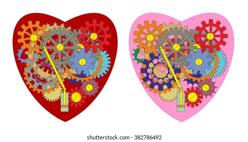 The mechanical heart. Vector image of heart with the mechanism of gears.