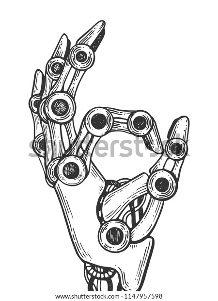 Mechanical Human Robot Hand Engraving Vector Stock Vector (Royalty Free ...