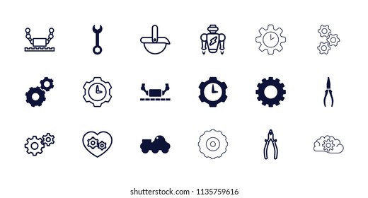 Mechanical icon. collection of 18 mechanical filled and outline icons such as gear, wrench, pliers, robot. editable mechanical icons for web and mobile.