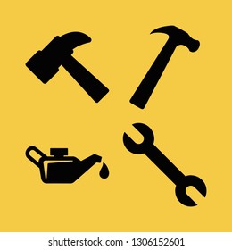 mechanical icon set with machine oil, wrench and hammer vector illustration