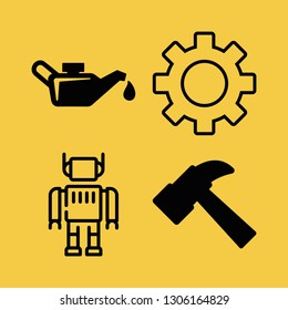 mechanical icon set with robot, hammer and machine oil vector illustration