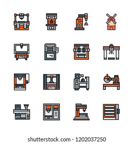 mechanical icon set. vector set about industrial robot and mill icons set.