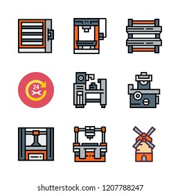 mechanical icon set. vector set about mill, car repair and industrial robot icons set.