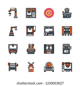 mechanical icon set. vector set about mill, industrial robot and car repair icons set.