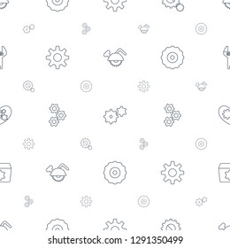 mechanical icons pattern seamless white background. Included editable line saw blade, gear, gear heart, wrench icons. mechanical icons for web and mobile.