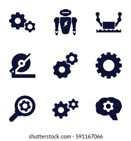 mechanical icons set. Set of 9 mechanical filled icons such as gear, circular saw