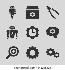 Mechanical icons set. set of 9 mechanical filled icons such as gear, pliers, robot