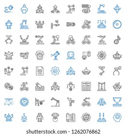 mechanical icons set. Collection of mechanical with gear, industrial robot, settings, blueprint, robot, worker, engine, setting, saw, alarm clock. Editable and scalable mechanical icons.
