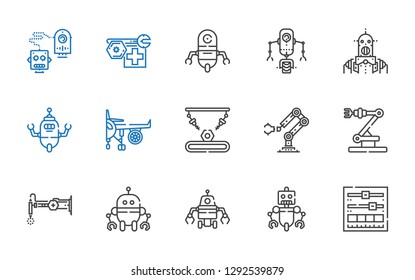 mechanical icons set. Collection of mechanical with setting, robot, industrial robot, engine. Editable and scalable mechanical icons.