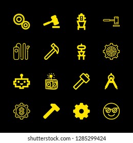 mechanical icons set with cool, gear and robot head with an antenna vector set