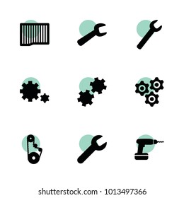 Mechanical icons. vector collection filled mechanical icons set.. includes symbols such as wrench, air filter, timing belt, gear. use for web, mobile and ui design.