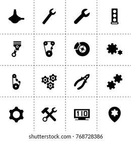 Mechanical icons. vector collection filled mechanical icons. includes symbols such as wrench, wrench hammer, engine head, timing belt. use for web, mobile and ui design.