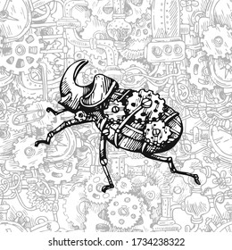 Mechanical insect. Hand drawn beautiful vector illustration. Steampunk style.