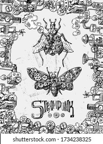 Mechanical insect. Hand drawn beautiful vector illustration. Steampunk style.