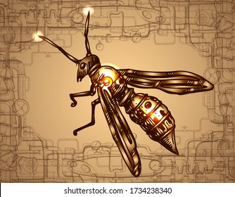 Mechanical insect. Hand drawn beautiful vector illustration. Steampunk style.