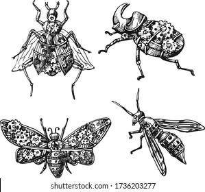 Mechanisches Insekt. Handgezeichnete schöne Vektorgrafik. Steampunkstil.