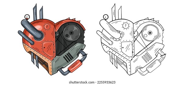 Ilustración mecánica del vector del corazón de hierro