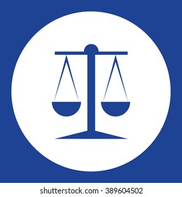 Mechanical justice scales. Vector icon blue and white
