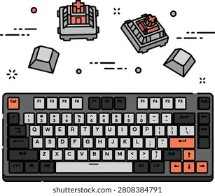 Mechanical Keyboard with Custom Keycaps and Switches Illustration
