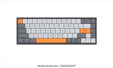 Teclado mecánico naranja y gris color 68% disposición, teclado PBT ABS, icono de teclado, ilustración de teclado, tecnología de moda, ergonomía, fondo de iluminación vectorial