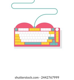 Mechanical Keyboard pink, white and blue, 75% layout Computer Keyboard, Keyboard Icon, Illustration, Trendy Technology, Ergonomic, Vector Illustration Background