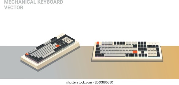 Mechanical Keyboard Vector in colored LED isometric 3D illustration.