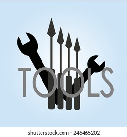 mechanical kit wrench over blue color background