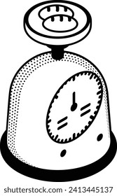 Mechanical kitchen scales gauge weight concept Hand drawn vector, Bakery and Baker drawings, food preparation and Kitchen Utensil Sketch Culinary Doodle stock illustration