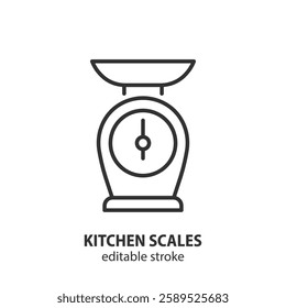Mechanical kitchen scales line icon. Old market scales vector illustration. Editable stroke.