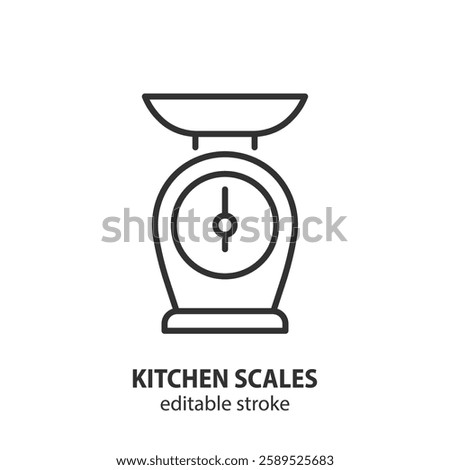 Mechanical kitchen scales line icon. Old market scales vector illustration. Editable stroke.