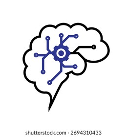 Icono de aprendizaje mecánico. Símbolo de IA. Engranajes en el cerebro con vías electrónicas. Inteligencia, automática, gestión. Estilo de diseño de esquema