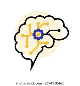 ícone de aprendizado mecânico. símbolo ai. engrenagens no cérebro com caminhos eletrônicos. inteligência, automático, gerenciamento. Estilo de design misto