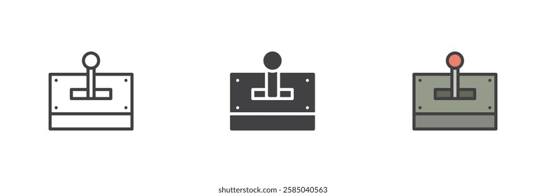 Mechanical lever different style icon set. Line, glyph and filled outline colorful version, outline and filled vector sign. Symbol, logo illustration. Vector graphics
