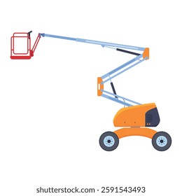 Mechanical lift with extended platform for construction industry vector flat illustration. Maintenance support hydraulic alternative portable elevated stability utility vehicle