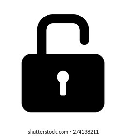 Mechanical lock unlocked or security lock unlocked flat vector icon for apps and websites