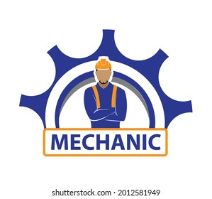 mechanical logo, gear shield and wrench, simple trendy, for company and website