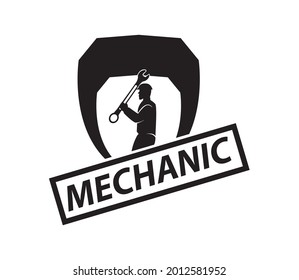 mechanical logo, gear shield and wrench, simple trendy, for company and website