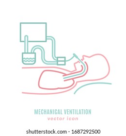 Mechanical Lung Ventilation Icon. Pulmonary Procedure Pictogram. Acute Respiratory Distress Syndrome. Tachypnea. Medicine, Emergency Care Sign. Vector Illustration Isolated On A White Background. 