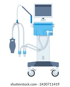 Mechanical lung ventilator machine in flat colors. Medical equipment, healthcare device