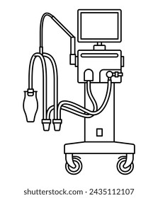 Mechanische Lungenbeatmungsmaschine in dünner Linie. Medizinische Geräte, Medizinprodukte