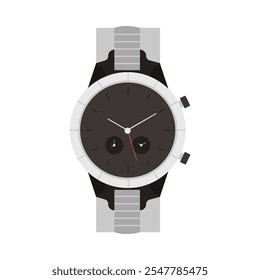 Mechanical male wrist watch with round dial, hour, minute and second hands vector illustration