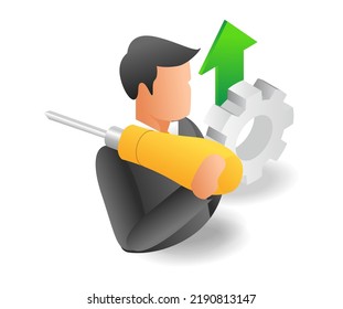 Mechanical man carrying machine maintenance screwdriver