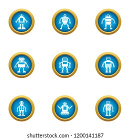 Mechanical man icons set. Flat set of 9 mechanical man vector icons for web isolated on white background